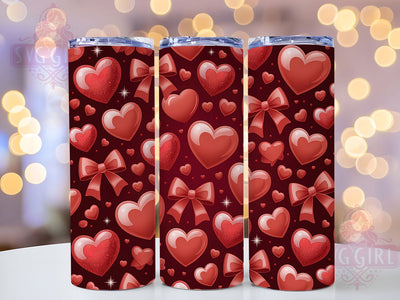 Glitter Heart Valentine Tumbler, Valentines Day, Hearts Theme, Love Bows, Romantic Design, 20Oz Tumbler, Sublimation Wrap Sublimation SvggirlplusArt 