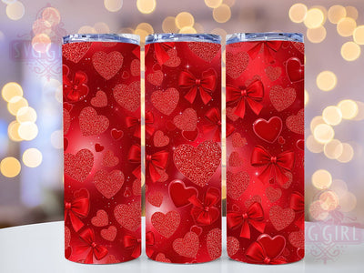 Glitter Heart Valentine Tumbler, Valentines Day, Hearts Theme, Love Bows, Romantic Design, 20Oz Tumbler, Sublimation Wrap Sublimation SvggirlplusArt 