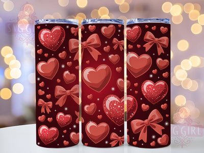 Glitter Heart Valentine Tumbler, Valentines Day, Hearts Theme, Love Bows, Romantic Design, 20Oz Tumbler, Sublimation Wrap Sublimation SvggirlplusArt 