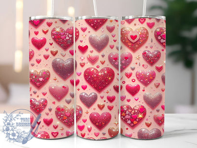 Glitter Hearts Valentine Tumbler, Valentine’s Day Wrap, Sparkly Love Cup, 20oz Sublimation Wrap, Stylish Glitter Heart Design Tumbler, Artistic Valentine Cup, Romantic Glitter Theme Wrap Sublimation ToriDesigns 