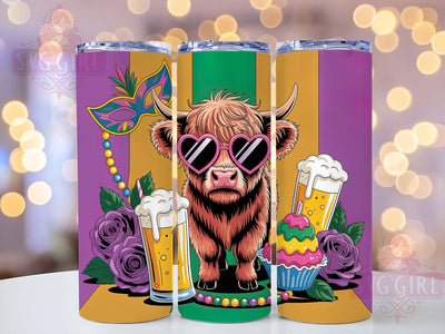 Glitter Highland Cow Mardi Gras Tumbler, Glitter Party Wrap, Carnival Celebration Cup, 20oz Sublimation Wrap, Festive Cow Design Tumbler, New Orleans Mardi Gras Cup, Colorful Glitter Cow Wrap Sublimation SvggirlplusArt 