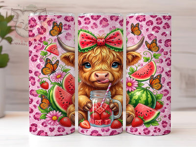 Glitter Highland Cow Watermelon 20oz Tumbler, Glitter Highland Cow, Highland Cow Watermelon, Watermelon Tumbler, 20oz Tumbler, Glitter Tumbler, Highland Cow Tumbler, Tumbler Wrap Sublimation Lara' s Designs 