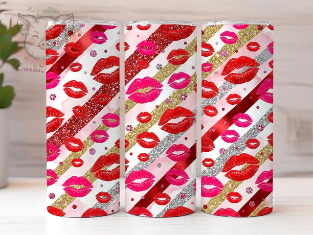Glitter Kiss Stripes 20oz Tumbler, Glitter Kiss, Kiss Stripes, Glitter Tumbler, 20oz Tumbler, Kiss Tumbler, Stripes Tumbler, Tumbler Wrap Sublimation Lara' s Designs 