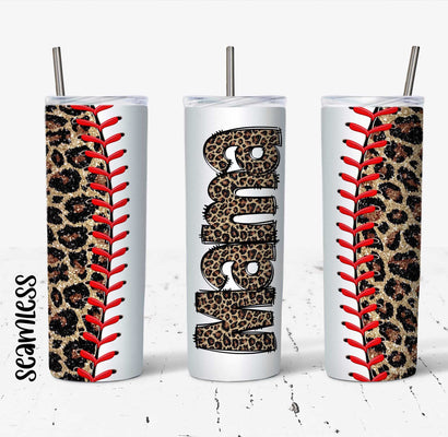 Glitter Leopard Baseball Mama Tumbler Wrap - 20 Oz Skinny Tumbler Sublimation Design - Straight & Tapered - Digital Download - Tumbler PNG - Template SVG Sparkles And Chic 