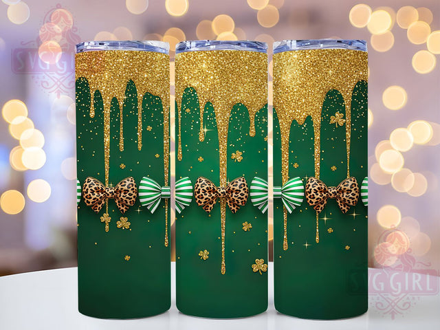 Glitter Leopard Bow Tumbler, Leopard Gold Swirl Tumbler, Stylish 20oz Wrap, Sublimation Design, Trendy Gift Idea, Irish Shamrock Wrap, St. Patrick’s Glitter Tumbler Sublimation SvggirlplusArt 