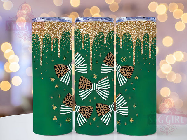 Glitter Leopard Bow Tumbler, Leopard Gold Swirl Tumbler, Stylish 20oz Wrap, Sublimation Design, Trendy Gift Idea, Irish Shamrock Wrap, St. Patrick’s Glitter Tumbler Sublimation SvggirlplusArt 