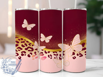 Glitter Leopard Butterfly Tumbler, Leopard Print Pattern, Sparkly Animal Design, 20Oz Sublimation Wrap, Glam Butterfly Art, Shiny Leopard Texture, Tumbler Sublimation Sublimation ToriDesigns 