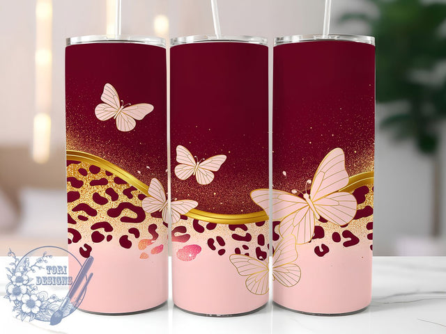 Glitter Leopard Butterfly Tumbler, Leopard Print Pattern, Sparkly Animal Design, 20Oz Sublimation Wrap, Glam Butterfly Art, Shiny Leopard Texture, Tumbler Sublimation Sublimation ToriDesigns 