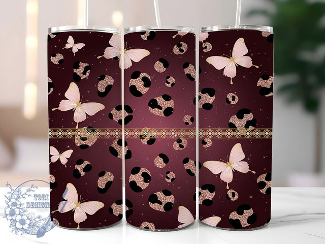 Glitter Leopard Butterfly Tumbler, Leopard Print Pattern, Sparkly Animal Design, 20Oz Sublimation Wrap, Glam Butterfly Art, Shiny Leopard Texture, Tumbler Sublimation Sublimation ToriDesigns 