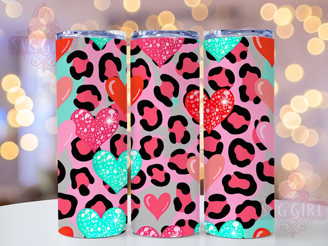 Glitter Leopard Cowhide Valentine Tumbler, Glitter Valentine Pattern, Bold Animal Print Design, 20Oz Sublimation Wrap, Glam Cowhide Art, Sparkling Valentine Texture, Tumbler Sublimation Sublimation SvggirlplusArt 