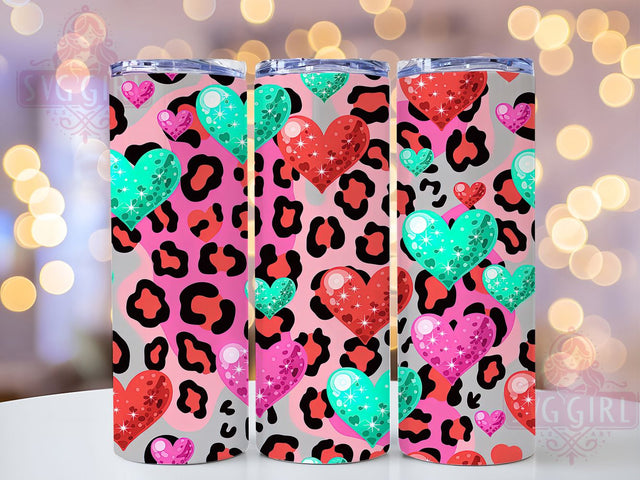 Glitter Leopard Cowhide Valentine Tumbler, Glitter Valentine Pattern, Bold Animal Print Design, 20Oz Sublimation Wrap, Glam Cowhide Art, Sparkling Valentine Texture, Tumbler Sublimation Sublimation SvggirlplusArt 