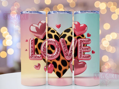 Glitter Leopard Crafty Love Tumbler, Glitter Hearts, Leopard Print, Sublimation Art, 20oz Tumbler, Bold Wrap, Stylish Design Sublimation SvggirlplusArt 