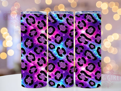 Glitter Leopard Galaxy 20oz Tumbler Wrap, Leopard Print, Galaxy Theme, Glitter Effect, Cosmic Style, Whimsical Design, Skinny Tumbler, Sublimation PNG Sublimation SvggirlplusArt 