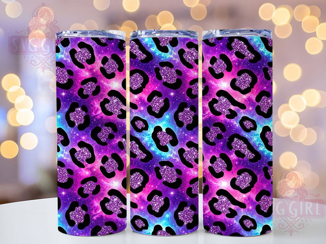 Glitter Leopard Galaxy 20oz Tumbler Wrap, Leopard Print, Galaxy Theme, Glitter Effect, Cosmic Style, Whimsical Design, Skinny Tumbler, Sublimation PNG Sublimation SvggirlplusArt 