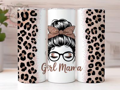 Glitter Leopard Girl Mama Tumbler, Glitter Gold Tumbler, Leopard Print 20oz Wrap, Sublimation Design, Stylish Gift Idea, Messy Bun Wrap, Glitter Leopard Tumbler Sublimation Lara' s Designs 