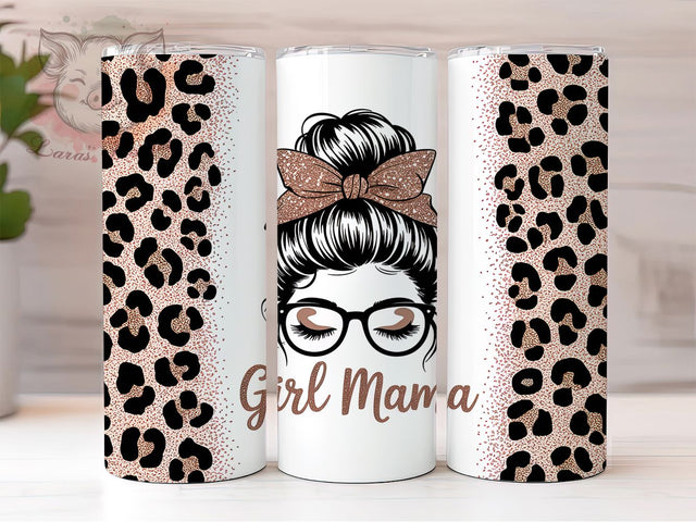 Glitter Leopard Girl Mama Tumbler, Glitter Gold Tumbler, Leopard Print 20oz Wrap, Sublimation Design, Stylish Gift Idea, Messy Bun Wrap, Glitter Leopard Tumbler Sublimation Lara' s Designs 