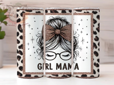 Glitter Leopard Girl Mama Tumbler, Glitter Gold Tumbler, Leopard Print 20oz Wrap, Sublimation Design, Stylish Gift Idea, Messy Bun Wrap, Glitter Leopard Tumbler Sublimation Lara' s Designs 