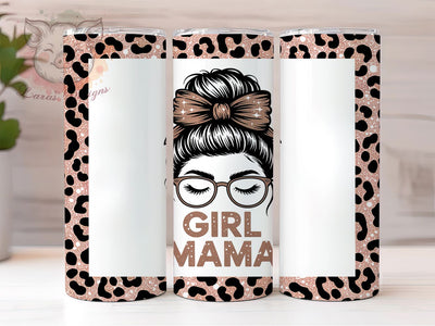 Glitter Leopard Girl Mama Tumbler, Glitter Gold Tumbler, Leopard Print 20oz Wrap, Sublimation Design, Stylish Gift Idea, Messy Bun Wrap, Glitter Leopard Tumbler Sublimation Lara' s Designs 