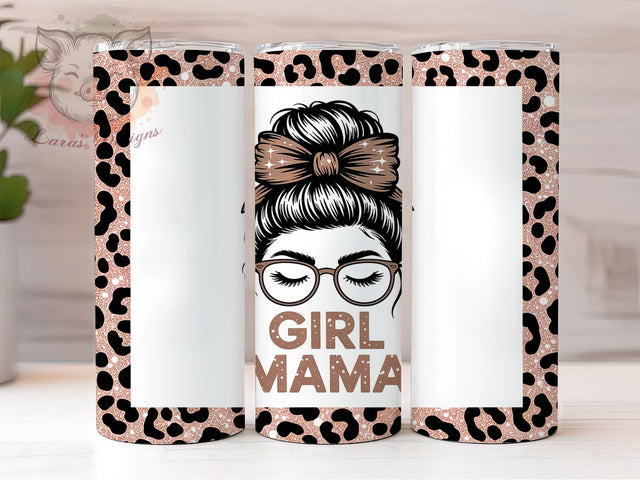 Glitter Leopard Girl Mama Tumbler, Glitter Gold Tumbler, Leopard Print 20oz Wrap, Sublimation Design, Stylish Gift Idea, Messy Bun Wrap, Glitter Leopard Tumbler Sublimation Lara' s Designs 