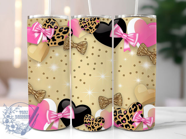 Glitter Leopard Heart Valentine Tumbler, Glitter Bow Wrap, Seamless Hearts Cup, Romantic Sublimation Design, Valentine Gift Tumbler, Animal Print Hearts Wrap, Chic Glitter Cup Sublimation ToriDesigns 