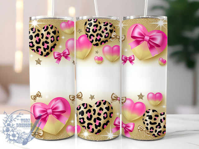 Glitter Leopard Heart Valentine Tumbler, Glitter Bow Wrap, Seamless Hearts Cup, Romantic Sublimation Design, Valentine Gift Tumbler, Animal Print Hearts Wrap, Chic Glitter Cup Sublimation ToriDesigns 