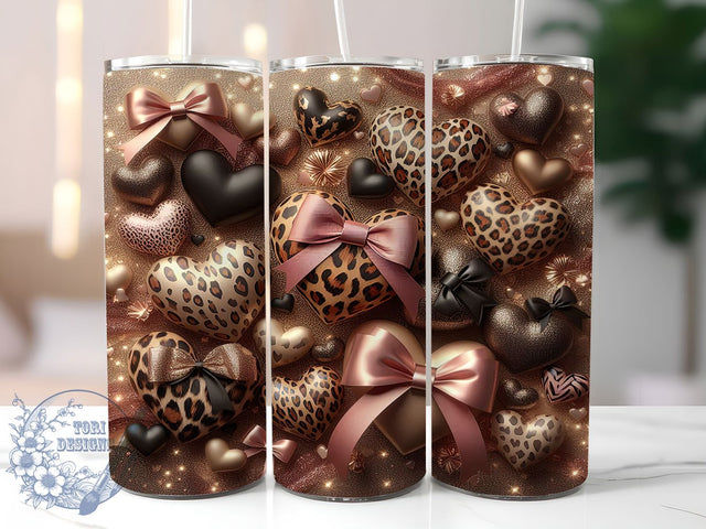 Glitter Leopard Heart Valentine Tumbler, Glitter Bow Wrap, Seamless Hearts Cup, Romantic Sublimation Design, Valentine Gift Tumbler, Animal Print Hearts Wrap, Chic Glitter Cup Sublimation ToriDesigns 