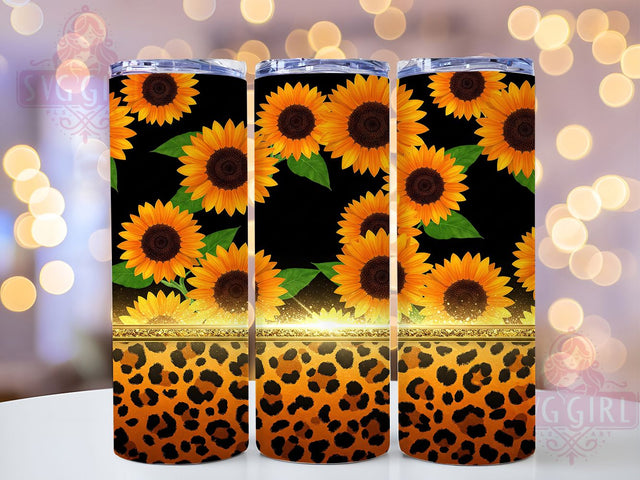 Glitter Leopard Hybrid Sunflower Floral Tumbler Wrap, Glitter Leopard Hybrid, Floral Animal Print Design, 20oz Sparkle Tumbler, Custom Sunflower Cup, Unique Leopard Sublimation Sublimation SvggirlplusArt 