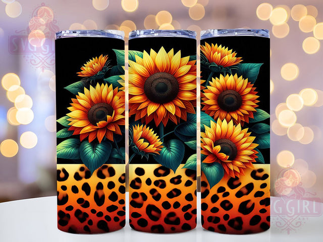 Glitter Leopard Hybrid Sunflower Floral Tumbler Wrap, Glitter Leopard Hybrid, Floral Animal Print Design, 20oz Sparkle Tumbler, Custom Sunflower Cup, Unique Leopard Sublimation Sublimation SvggirlplusArt 