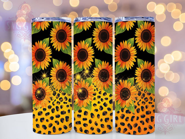 Glitter Leopard Hybrid Sunflower Floral Tumbler Wrap, Glitter Leopard Hybrid, Floral Animal Print Design, 20oz Sparkle Tumbler, Custom Sunflower Cup, Unique Leopard Sublimation Sublimation SvggirlplusArt 