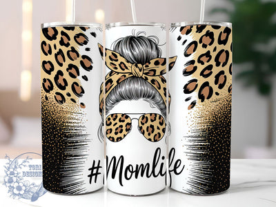 Glitter Leopard Messy Bun Mom Tumbler, Leopard Print Mom Life, Messy Bun Tumbler, 20oz Sublimation Wrap, Mom Life Cup Design, Sparkle Leopard Tumbler, Messy Bun Mom Design Sublimation ToriDesigns 