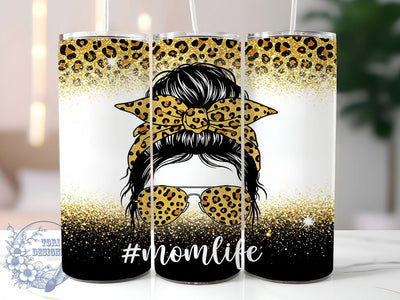 Glitter Leopard Messy Bun Mom Tumbler, Leopard Print Mom Life, Messy Bun Tumbler, 20oz Sublimation Wrap, Mom Life Cup Design, Sparkle Leopard Tumbler, Messy Bun Mom Design Sublimation ToriDesigns 