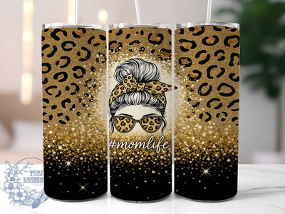 Glitter Leopard Messy Bun Mom Tumbler, Leopard Print Mom Life, Messy Bun Tumbler, 20oz Sublimation Wrap, Mom Life Cup Design, Sparkle Leopard Tumbler, Messy Bun Mom Design Sublimation ToriDesigns 