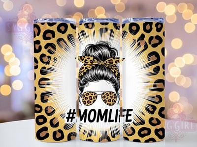 Glitter Leopard Mom Tumbler, Mom Life, Messy Bun, Sublimation Art, 20oz Tumbler, Bold Wrap, Stylish Design Sublimation SvggirlplusArt 
