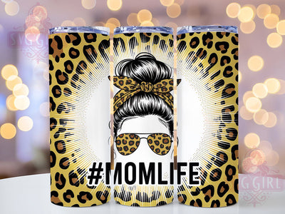 Glitter Leopard Mom Tumbler, Mom Life, Messy Bun, Sublimation Art, 20oz Tumbler, Bold Wrap, Stylish Design Sublimation SvggirlplusArt 