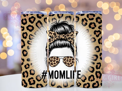 Glitter Leopard Mom Tumbler, Mom Life, Messy Bun, Sublimation Art, 20oz Tumbler, Bold Wrap, Stylish Design Sublimation SvggirlplusArt 