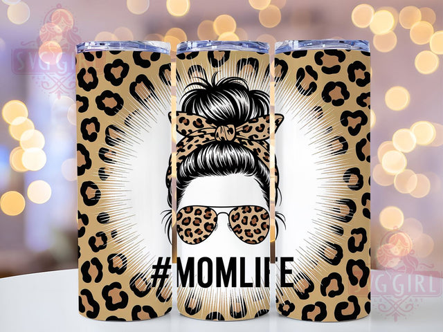 Glitter Leopard Mom Tumbler, Mom Life, Messy Bun, Sublimation Art, 20oz Tumbler, Bold Wrap, Stylish Design Sublimation SvggirlplusArt 