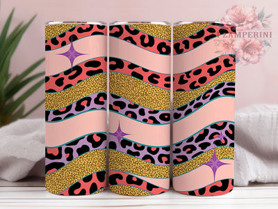 Glitter Leopard Print 20oz Tumbler Wrap, Leopard Print, Pink Glitter, Green Glitter, Animal Print Wrap, 20oz Tumbler Wrap, Sublimation PNG Sublimation Li Zamperini 