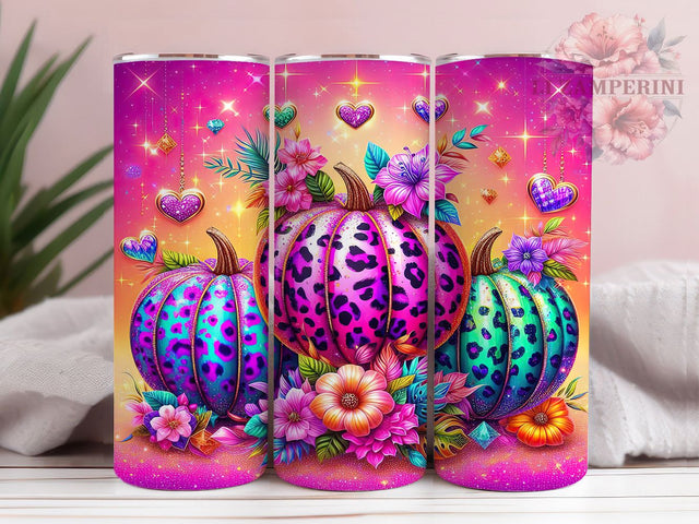 Glitter Leopard Print Pumpkin Tumbler, Leopard Print Wrap, Sparkly Halloween PNG, 20oz Sublimation Design, Glam Fall Cup, Colorful Autumn Mug, Bling Pumpkin Tumbler Sublimation Li Zamperini 