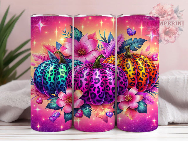 Glitter Leopard Print Pumpkin Tumbler, Leopard Print Wrap, Sparkly Halloween PNG, 20oz Sublimation Design, Glam Fall Cup, Colorful Autumn Mug, Bling Pumpkin Tumbler Sublimation Li Zamperini 