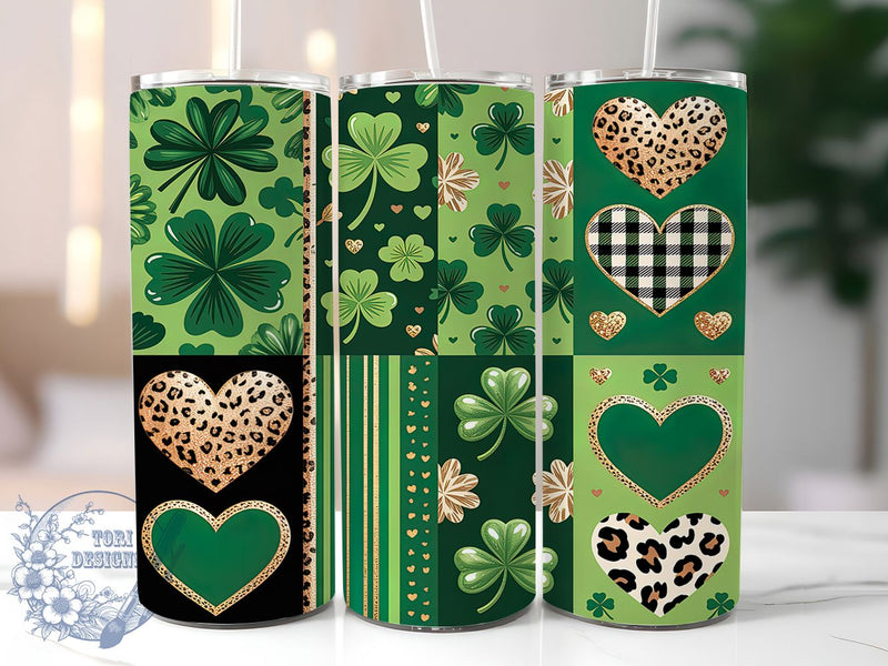 Glitter Leopard Shamrock Tumbler, Glitter Effect, Retro Leopard Print, Shamrock Pattern, Festive Irish Style, Lucky Clover Design, Bold Chic Wrap, Holiday Sublimation, 20Oz Tumbler Sublimation ToriDesigns 