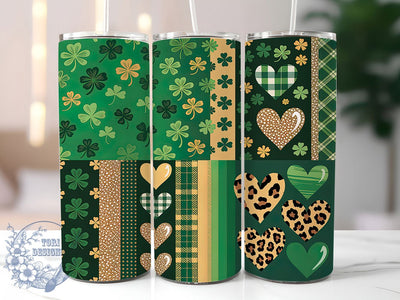 Glitter Leopard Shamrock Tumbler, Glitter Effect, Retro Leopard Print, Shamrock Pattern, Festive Irish Style, Lucky Clover Design, Bold Chic Wrap, Holiday Sublimation, 20Oz Tumbler Sublimation ToriDesigns 