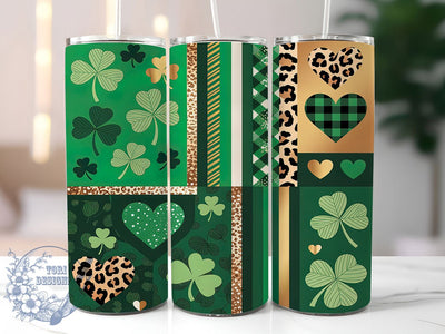 Glitter Leopard Shamrock Tumbler, Glitter Effect, Retro Leopard Print, Shamrock Pattern, Festive Irish Style, Lucky Clover Design, Bold Chic Wrap, Holiday Sublimation, 20Oz Tumbler Sublimation ToriDesigns 