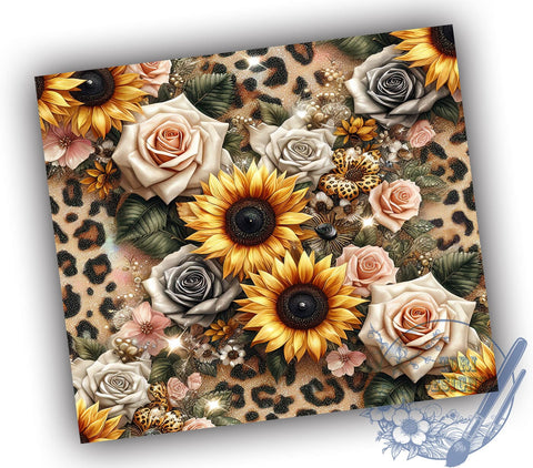 Glitter Leopard Sunflower 20oz Skinny Tumbler, Leopard Floral Tumbler Png, Straight & Tapered Tumbler Wrap, Instant Digital Download Sublimation ToriDesigns 