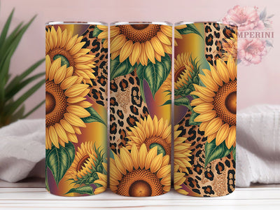 Glitter Leopard Sunflower 20oz Tumbler, Leopard Print, Sunflower Theme, Glam Style, Animal Pattern, 20oz Sublimation, PNG Design Sublimation Li Zamperini 