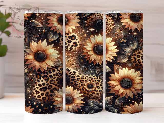 Glitter Leopard Sunflower 20oz Tumbler Png, Straight & Tapered Tumbler Png, Seamless Glitter Sunflowers Tumbler Png, Digital Download PNG Sublimation Lara' s Designs 