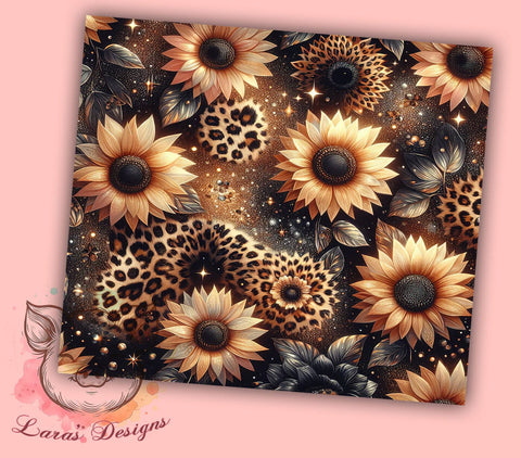 Glitter Leopard Sunflower 20oz Tumbler Png, Straight & Tapered Tumbler Png, Seamless Glitter Sunflowers Tumbler Png, Digital Download PNG Sublimation Lara' s Designs 