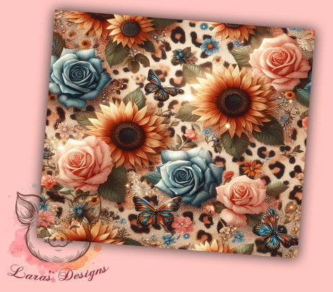 Glitter Leopard Sunflower 20oz Tumbler Png, Straight & Tapered Tumbler Png, Sunflowers Tumbler Png, Digital Download PNG Sublimation Lara' s Designs 