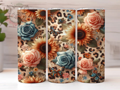 Glitter Leopard Sunflower 20oz Tumbler Png, Straight & Tapered Tumbler Png, Sunflowers Tumbler Png, Digital Download PNG Sublimation Lara' s Designs 