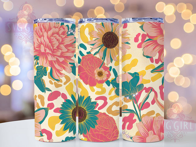 Glitter Leopard Sunflower 20oz Tumbler, Sunflower Tumbler, Seamless Wrap, 20oz Sublimation, Animal Print, Sparkle Design, PNG File Sublimation SvggirlplusArt 