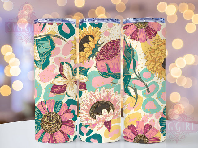 Glitter Leopard Sunflower 20oz Tumbler, Sunflower Tumbler, Seamless Wrap, 20oz Sublimation, Animal Print, Sparkle Design, PNG File Sublimation SvggirlplusArt 